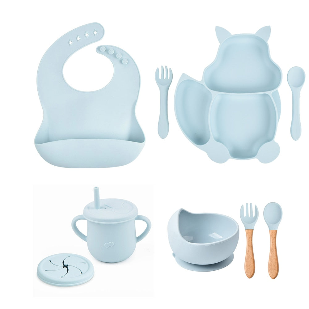 Baby Soft Silicone Bowl /Plate/Cup /Bibs /Spoon/ Fork Sets