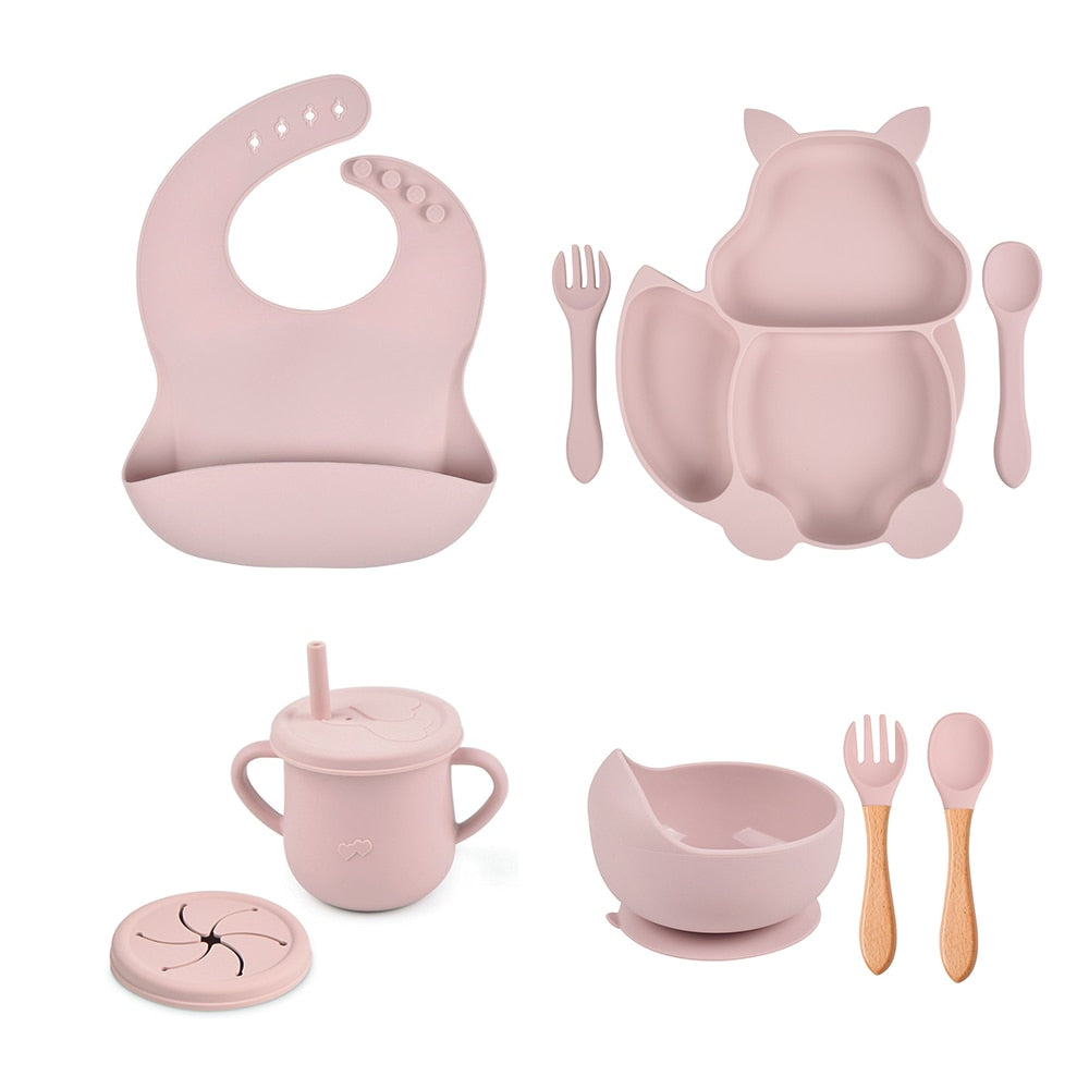 Baby Soft Silicone Bowl /Plate/Cup /Bibs /Spoon/ Fork Sets