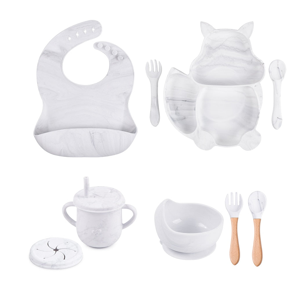 Baby Soft Silicone Bowl /Plate/Cup /Bibs /Spoon/ Fork Sets