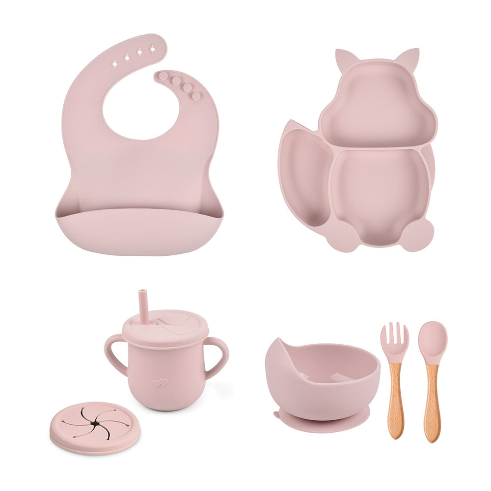 Baby Soft Silicone Bowl /Plate/Cup /Bibs /Spoon/ Fork Sets