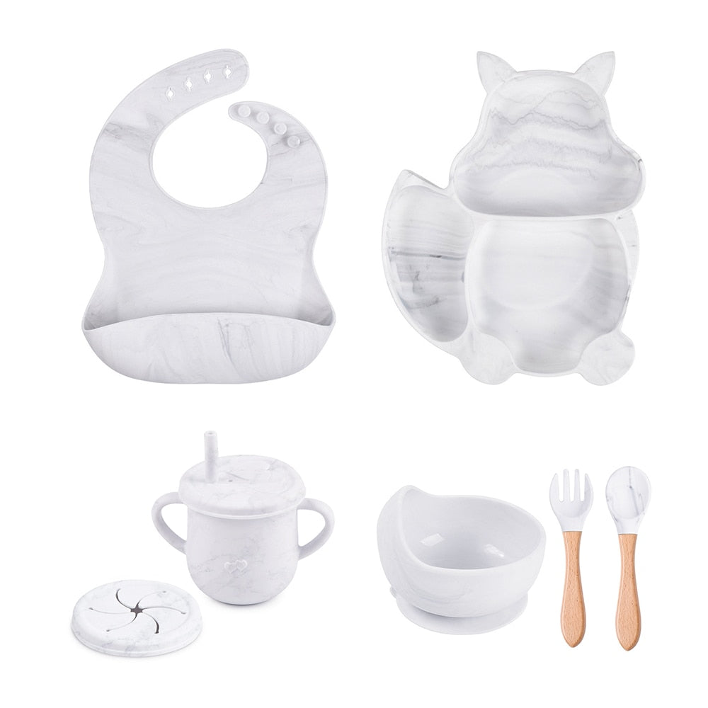 Baby Soft Silicone Bowl /Plate/Cup /Bibs /Spoon/ Fork Sets