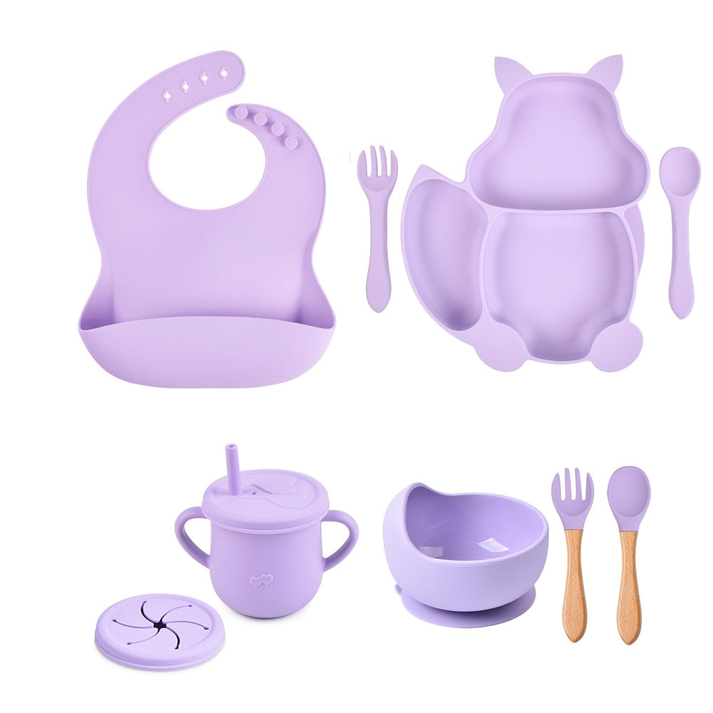 Baby Soft Silicone Bowl /Plate/Cup /Bibs /Spoon/ Fork Sets