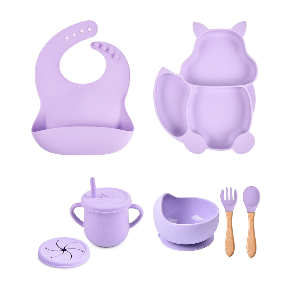 Baby Soft Silicone Bowl /Plate/Cup /Bibs /Spoon/ Fork Sets