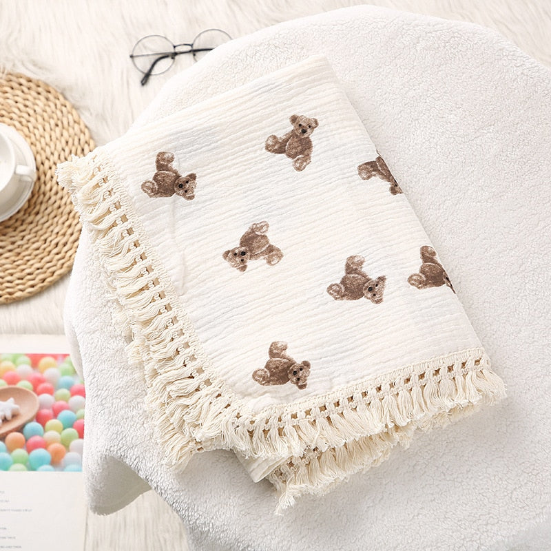 Tassel Cotton Muslin Swaddle Blankets