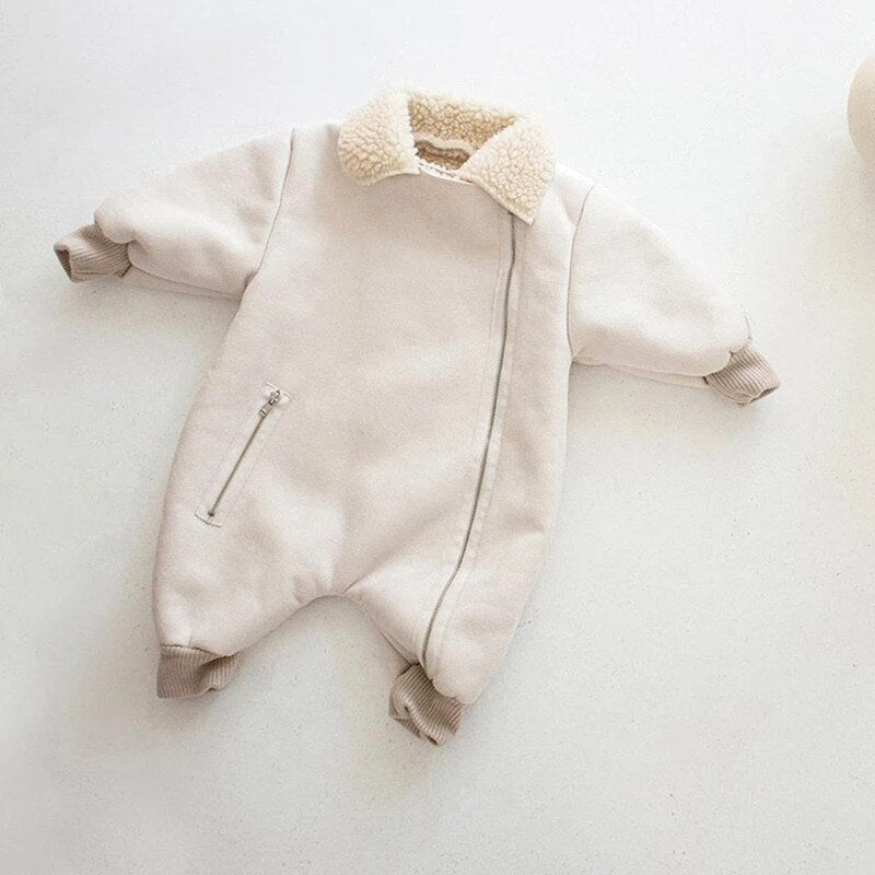 Baby Infant Suede Leather Warm Fleece Romper