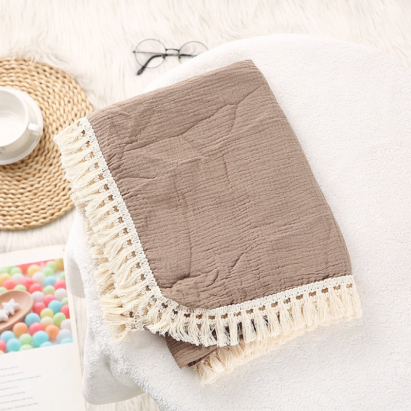 Tassel Cotton Muslin Swaddle Blankets