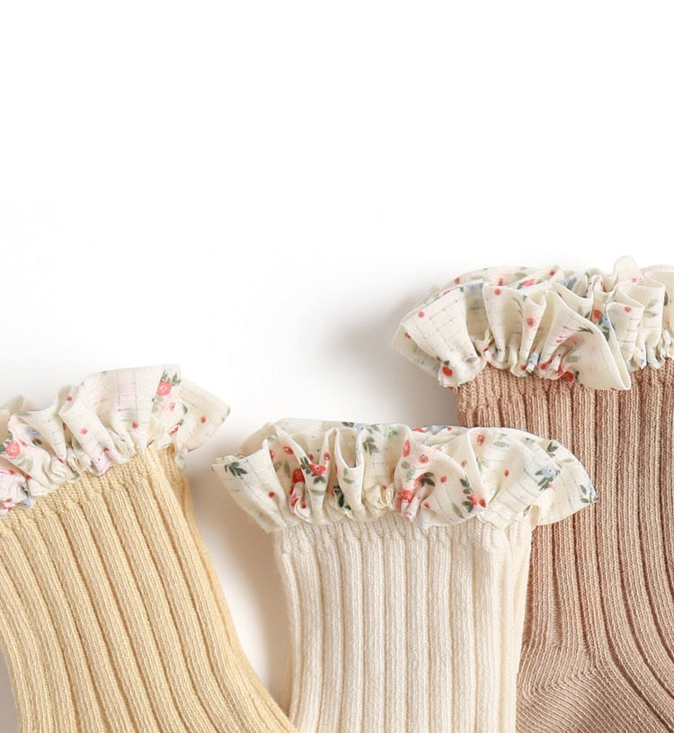 Floral Ruched Lace Baby Socks