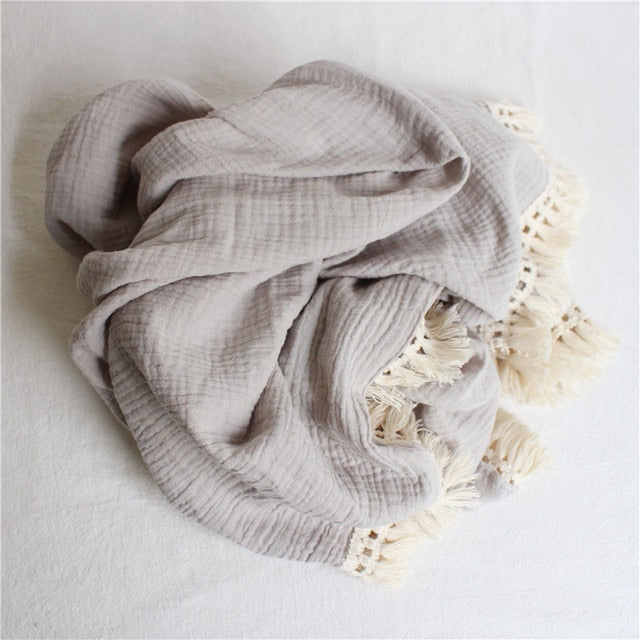 Tassel Cotton Muslin Swaddle Blankets