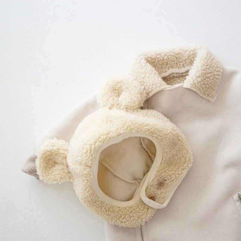 Baby Infant Suede Leather Warm Fleece Romper