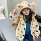 Polka Dot Print Fur Hooded Coats