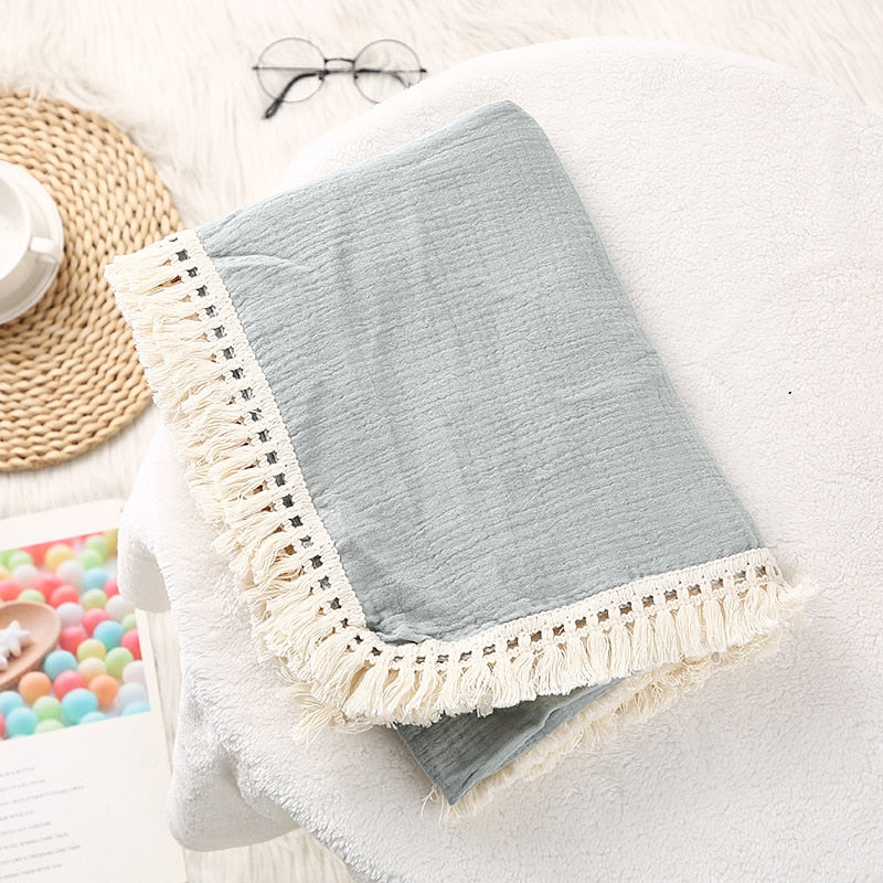 Tassel Cotton Muslin Swaddle Blankets