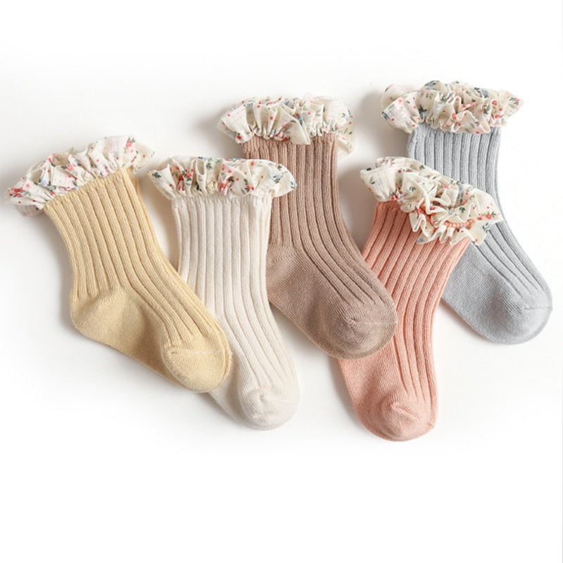 Floral Ruched Lace Baby Socks