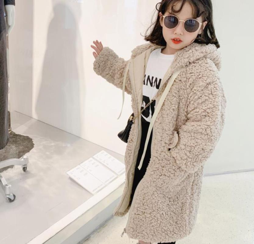 Children Hooded Long Shearling Coat