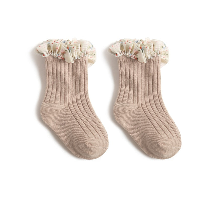 Floral Ruched Lace Baby Socks