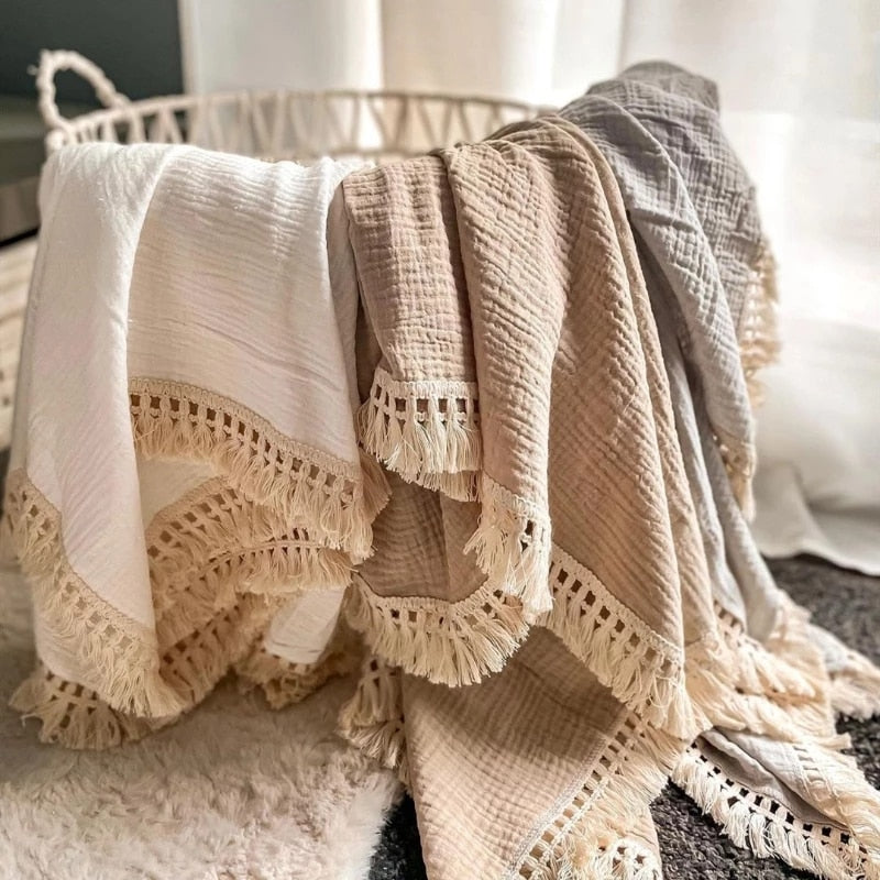 Tassel Cotton Muslin Swaddle Blankets