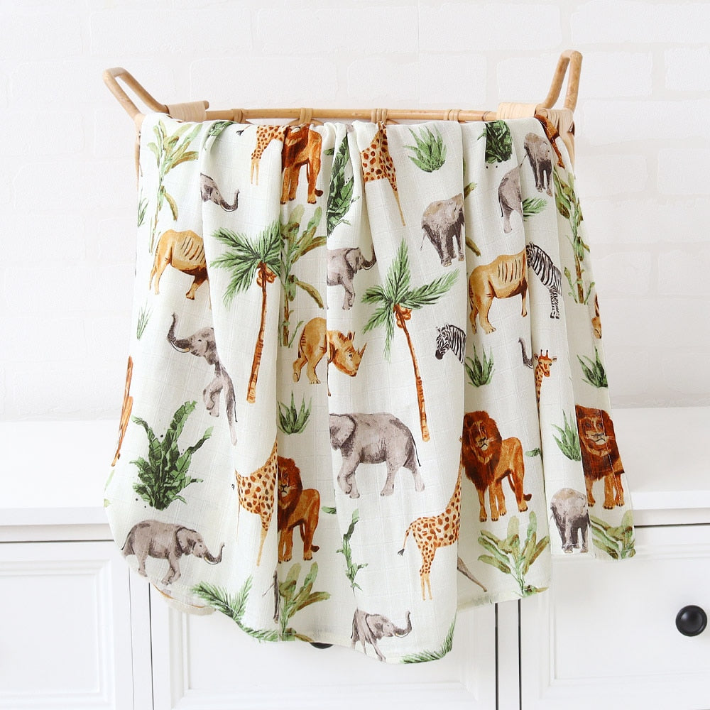 Printed Organic Bamboo Cotton Muslin Swaddle