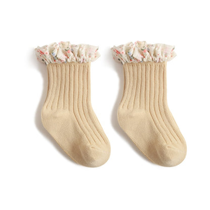 Floral Ruched Lace Baby Socks