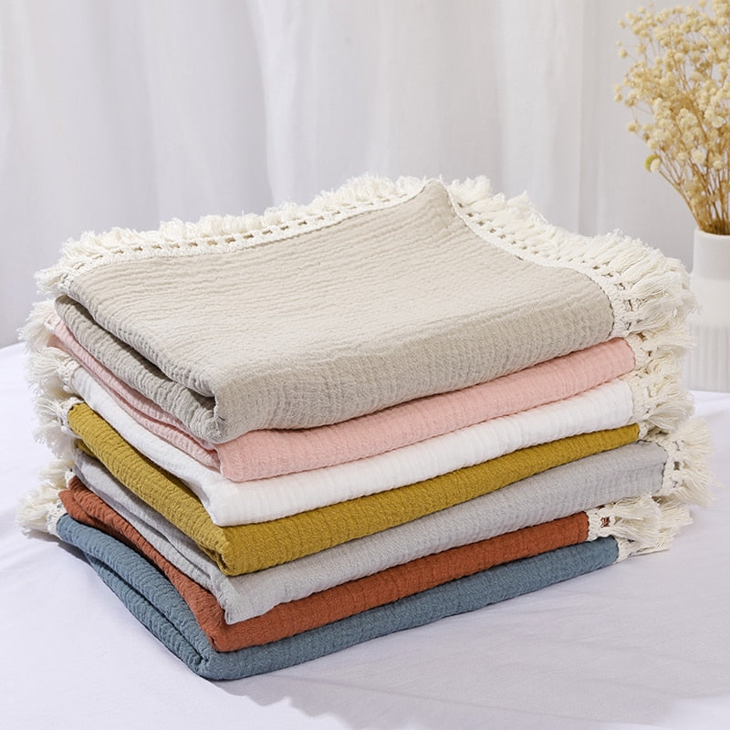 Tassel Cotton Muslin Swaddle Blankets