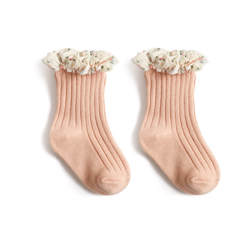 Floral Ruched Lace Baby Socks