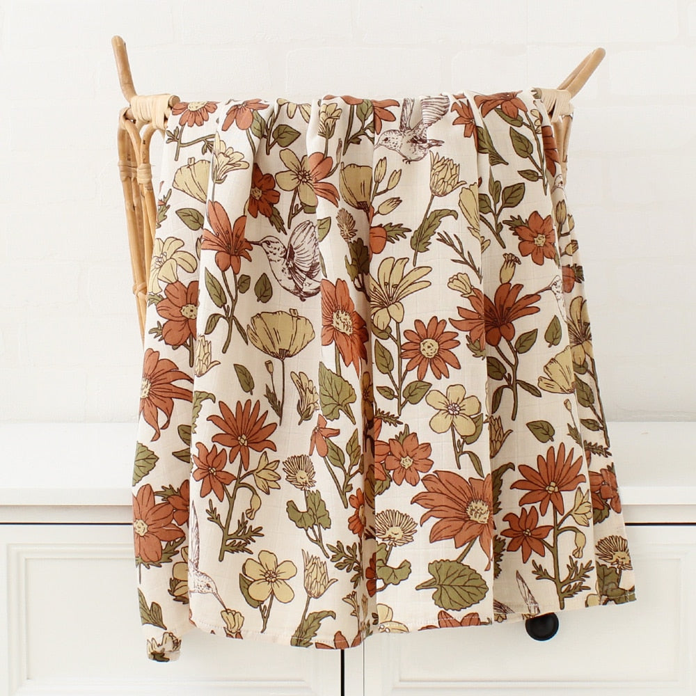 Printed Organic Bamboo Cotton Muslin Swaddle