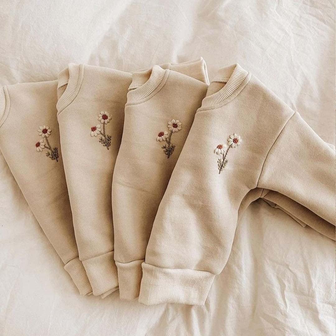 Flower Pullover Sweatshirt+Pants Set