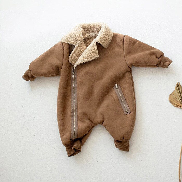 Baby Infant Suede Leather Warm Fleece Romper