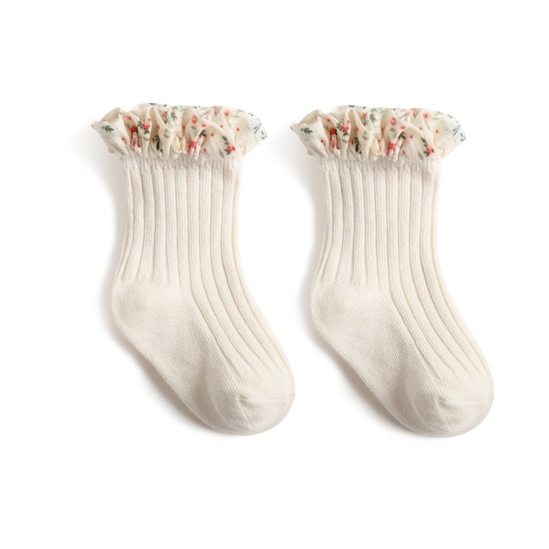 Floral Ruched Lace Baby Socks