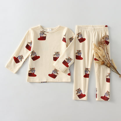 Children Neutral Color Pajamas Set