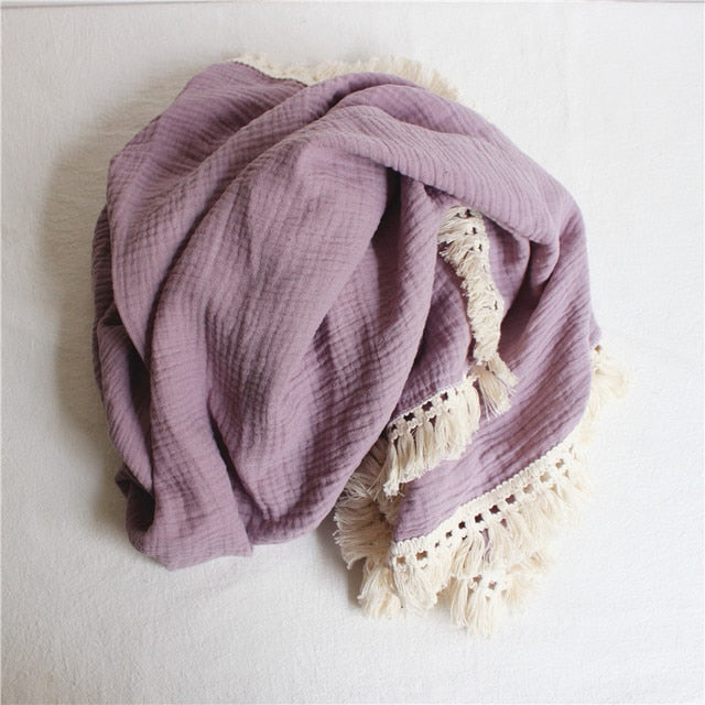 Tassel Cotton Muslin Swaddle Blankets