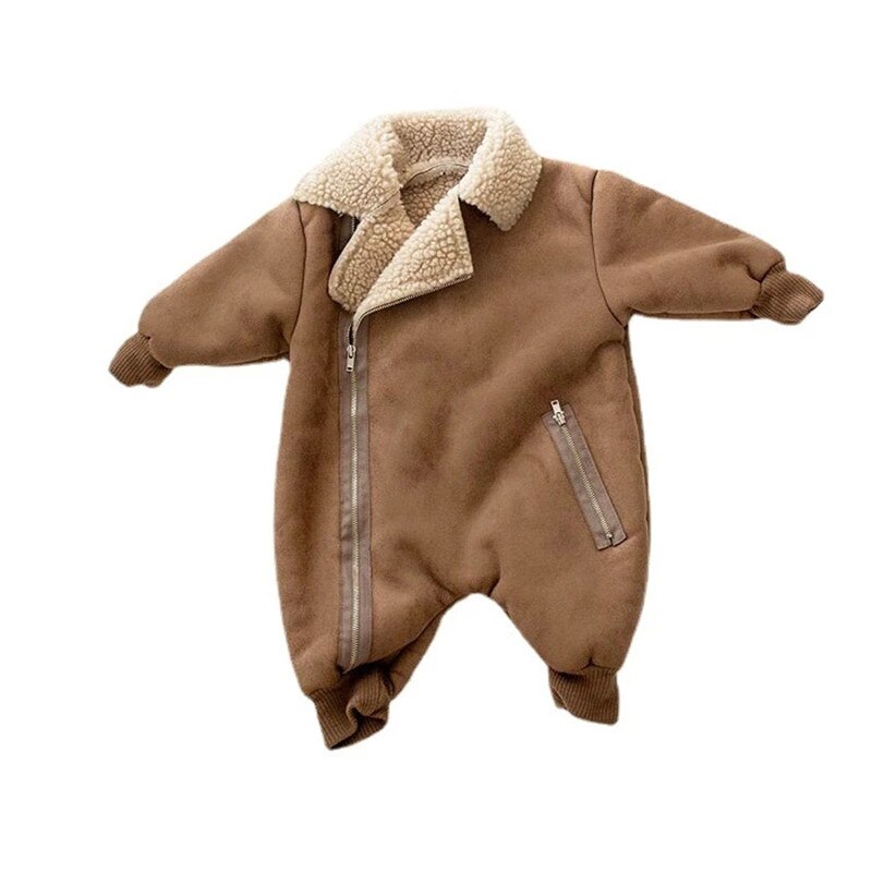 Baby Infant Suede Leather Warm Fleece Romper