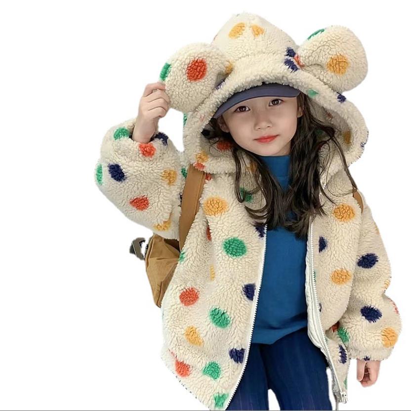 Polka Dot Print Fur Hooded Coats