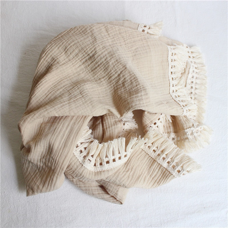 Tassel Cotton Muslin Swaddle Blankets