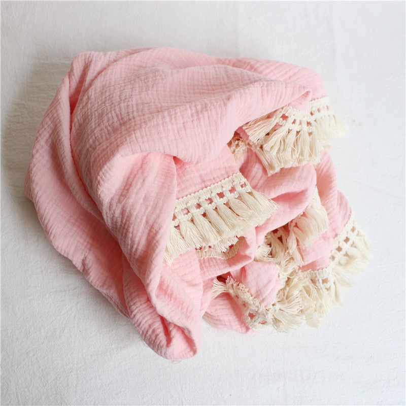 Tassel Cotton Muslin Swaddle Blankets