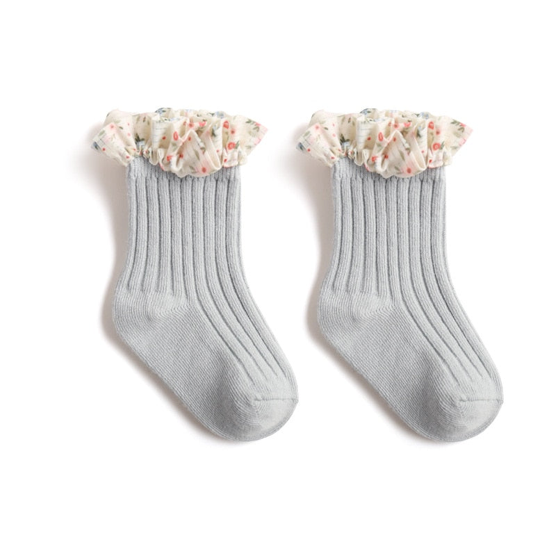 Floral Ruched Lace Baby Socks