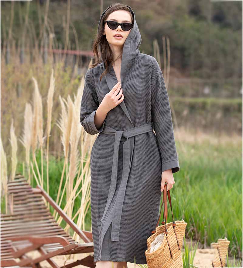 Women's Hooded Turkish Cotton Waffle Robe