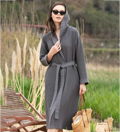 Women's Hooded Turkish Cotton Waffle Robe